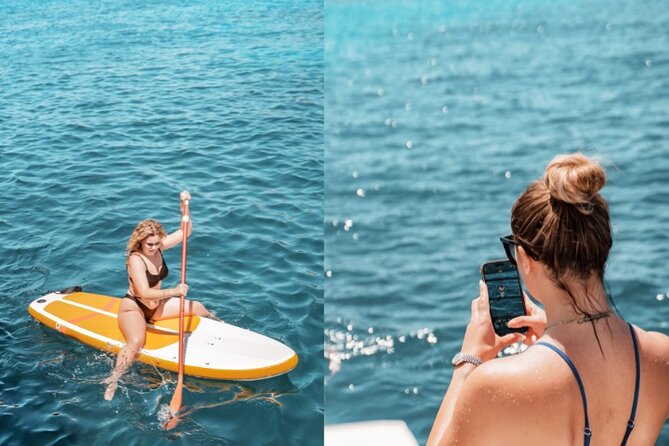 5 Hour Adults Ibiza Boat Trip + lunch, 6 drinks, SUP Boards & DJ - What to bring: towels are not included, and water is your decision