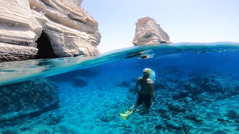 Adamantas: Full-Day Milos & Poliegos Boat Tour with Meals - Kleftiko caves and limestone cliffs: the “photo, then water” plan