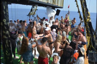 Alanya: Pirate Boat Tour w/ BBQ & Foam Party - Sailing Views: Red Tower, Old Shipyard Remnants, and Alanya Castle