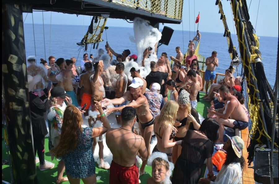 Alanya: Pirate Boat Tour w/ BBQ & Foam Party - Sailing Views: Red Tower, Old Shipyard Remnants, and Alanya Castle