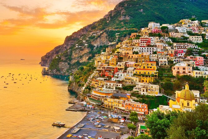 Amalfi Coast: Sunset Boat Tour with Fruit & Drinks | Small Group - Stop 4: Praiano cape swim break and the return views back to Amalfi