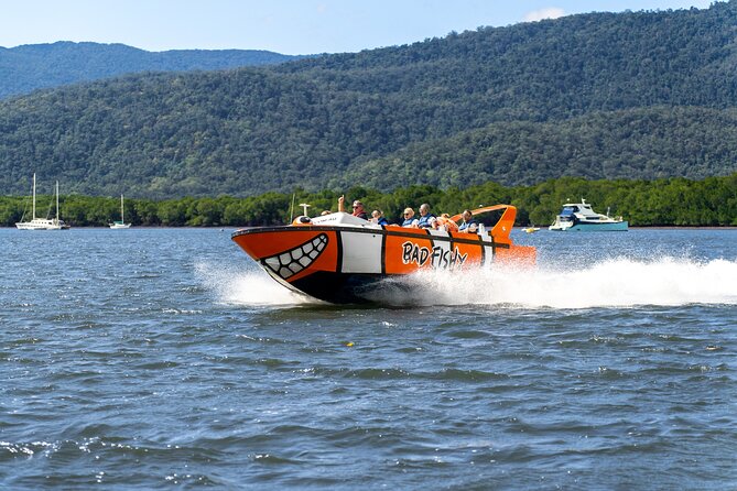 Cairns Jet Boat Ride - Trinity Inlet views: mangroves, Cairns landmarks, and crocodile watch