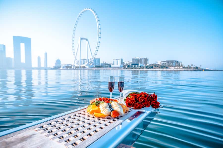 Dubai Yacht Tour - Boat Trip upto 12 guests Private event - Best For: Birthdays, Proposals, Families, and Groups Up to 12