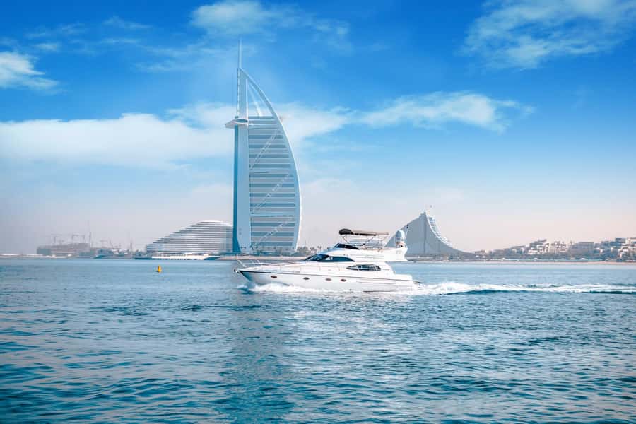 Dubai Yacht Tour - Boat Trip upto 12 guests Private event - Serene Yachts Start Point to Palm Jumeirah Photo Stop (About 1.5 Hours)
