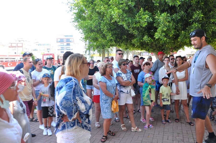 From City of Side: Cabrio Bus Safari & Boat Tour with Lunch - Green Lake boat tour: catamaran on the listing, boat on the water