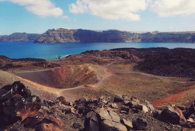 From Old Port:Volcanic Islands Boat Trip & Hot Spring Visit - Nea Kameni crater hike: close-up volcanic views and the reality of the €5 entrance fee
