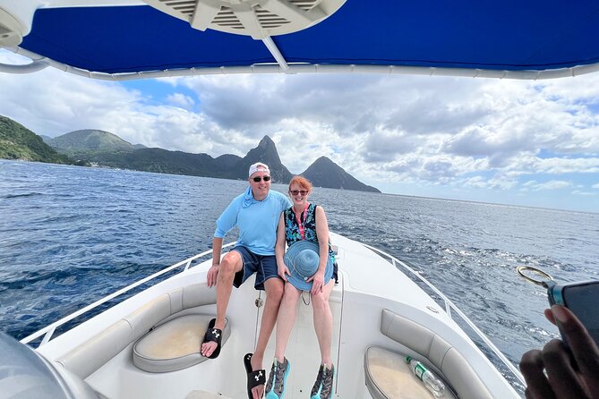 Private Boat Charter St. Lucia, boat tour to Soufriere. Full day - Stop 3 and Stop 4 are your choices: Sulphur Springs and Piton Falls