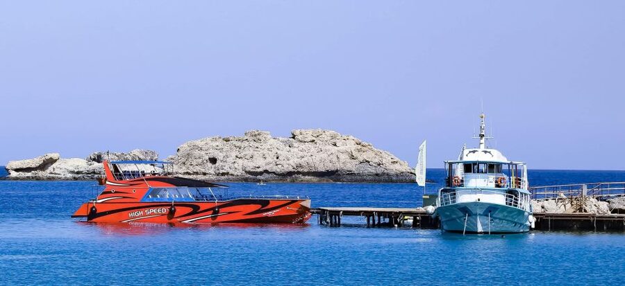 Rhodes: High Speed Boat Trip to Lindos - Lindos Village Streets, White Buildings, and Beach-Down Time