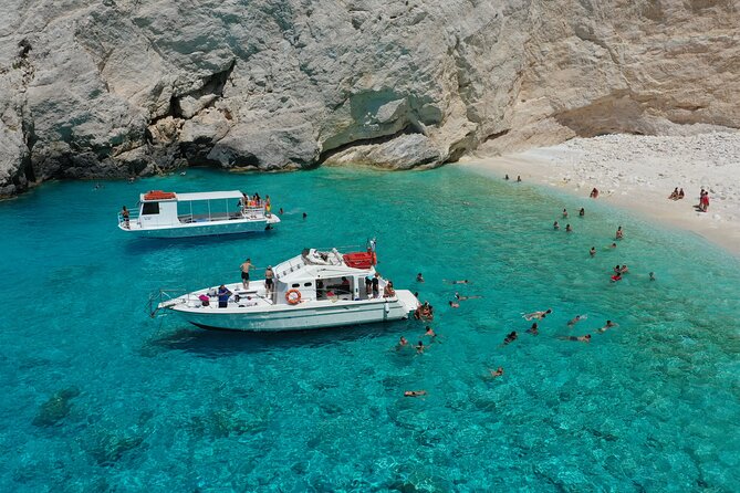 Zakynthos boat tour:Shipwreck& Local blue caves with 3 Swim Stops - Boat and group size: why the max of 60 feels manageable